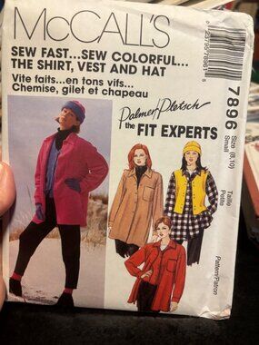 McCalls 7896 Sewing Pattern Shirt Jacket Vest & Hat Misses Size 8-10 Small 10pcs